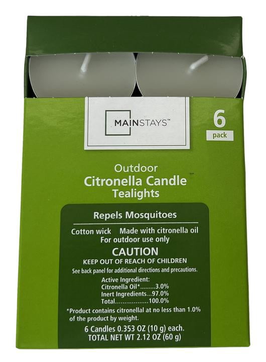 Mainstays Outdoor Citronella Candle - 2 oz Tealight | Repels Mosquitoes | 6 Pack | Up to 2 Hours Burn Time