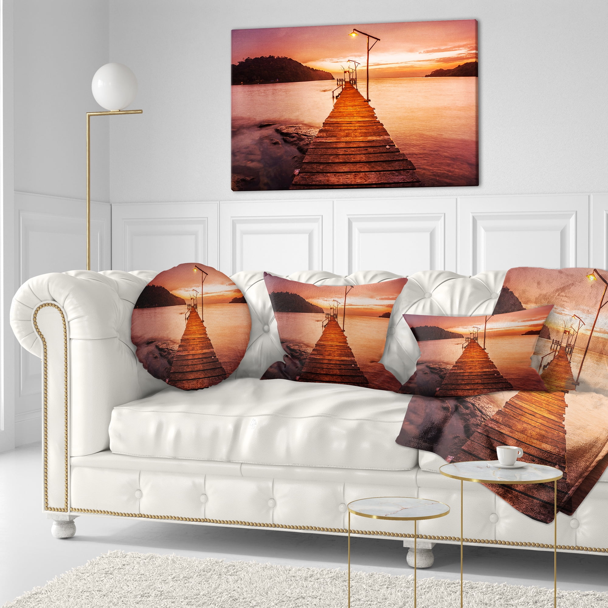 Designart Sunset Over Purple Sea - Seascape Throw Pillow - 12x20