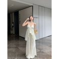 thumbnail image 4 of tiro ~ pantalones de mujer con escote en V y tirantes irregulares, puro deseo + pantalones de pierna ancha, pantalones casuales adelgazantes de cintura alta, 4 of 4