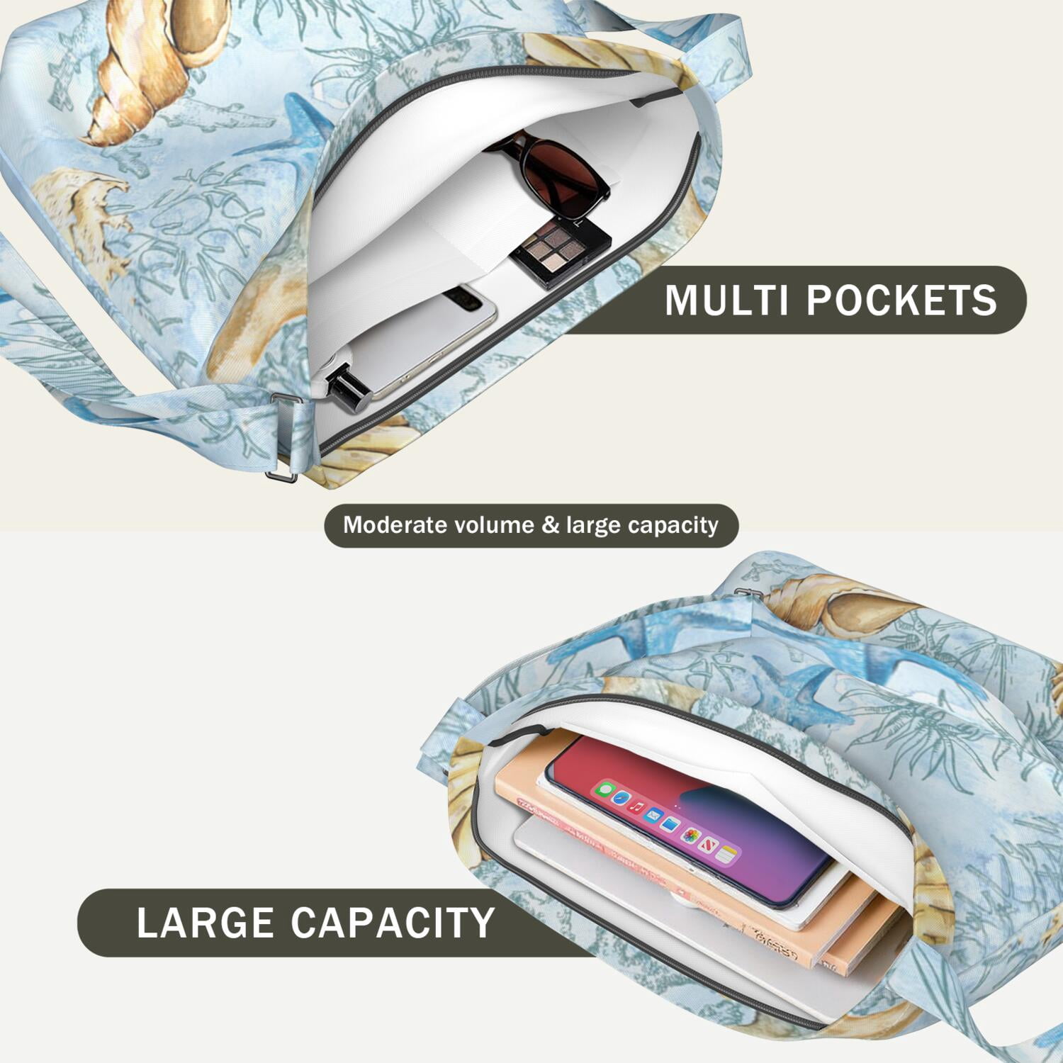 Casual Everyday Purse with Tropical Marine Print - Versatile Crossbody Bag for College Students & Professionals