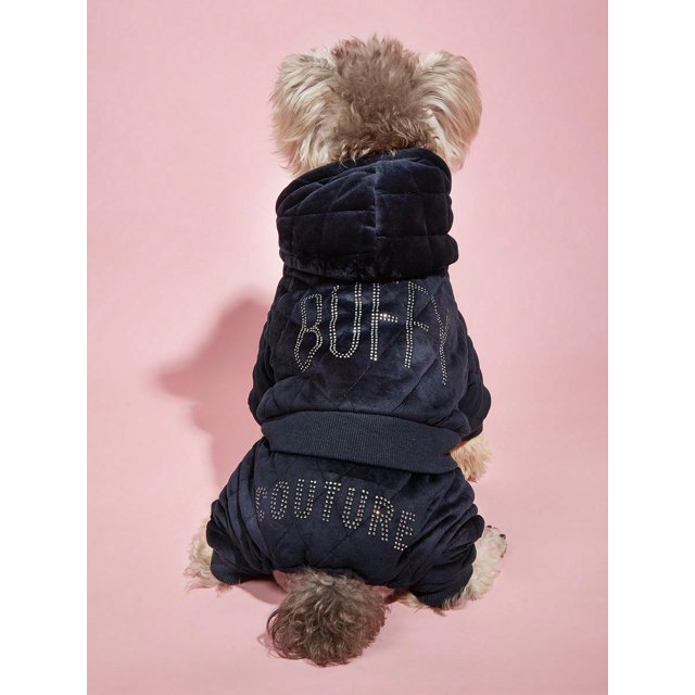 1pc Pet Clothing Winter Thickened Plush Pink Four-legged Clothes With Rhinestone For Cats And Dogs