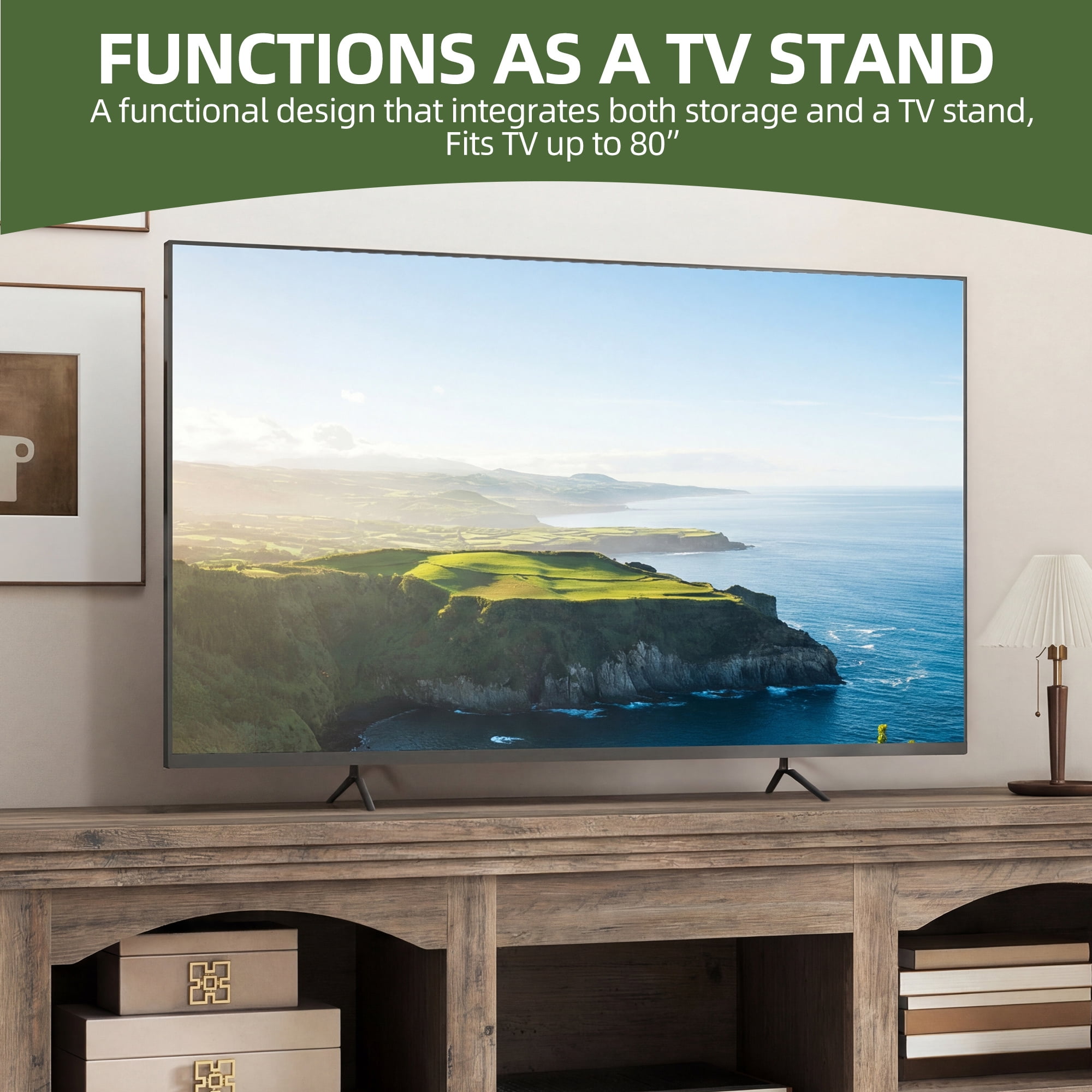 Uforic 59" Washed Grey Farmhouse TV Stand, Adjustable Shelf Entertainment Center for 65 Inch TVs for Living Room, Washed Grey