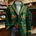 thumbnail image 2 of IWRICH Saint Patrick’s Day Corduroy Jacket for Men Shamrock Blazer Printed Sport Coat Party Suit Jacket 01-Green 4XL, 2 of 5