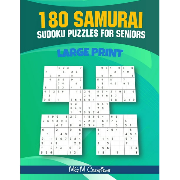 180 samurai sudoku puzzles for seniors 1 puzzle x page 8 5 x 11 3 skill levels easy medium hard paperback large print walmart com walmart com