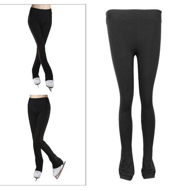 Disfraz de patinaje sobre pantalones de patinaje artístico pantalones de Fleece cálidos niño entrenamiento patinador Rhinestone - BLESIY Pantalones de patinaje artístico sobre hielo