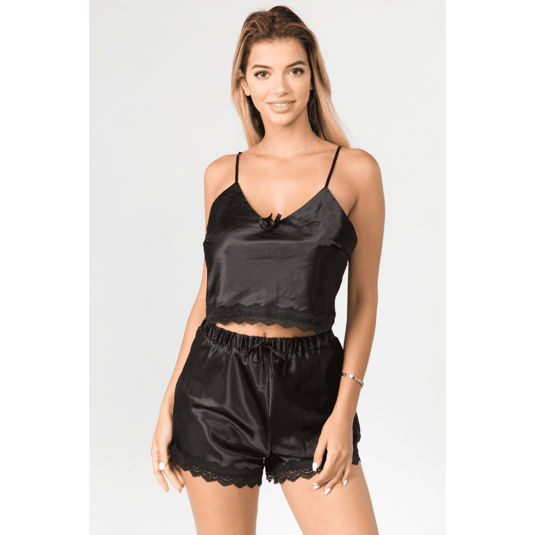 black satin lace cami