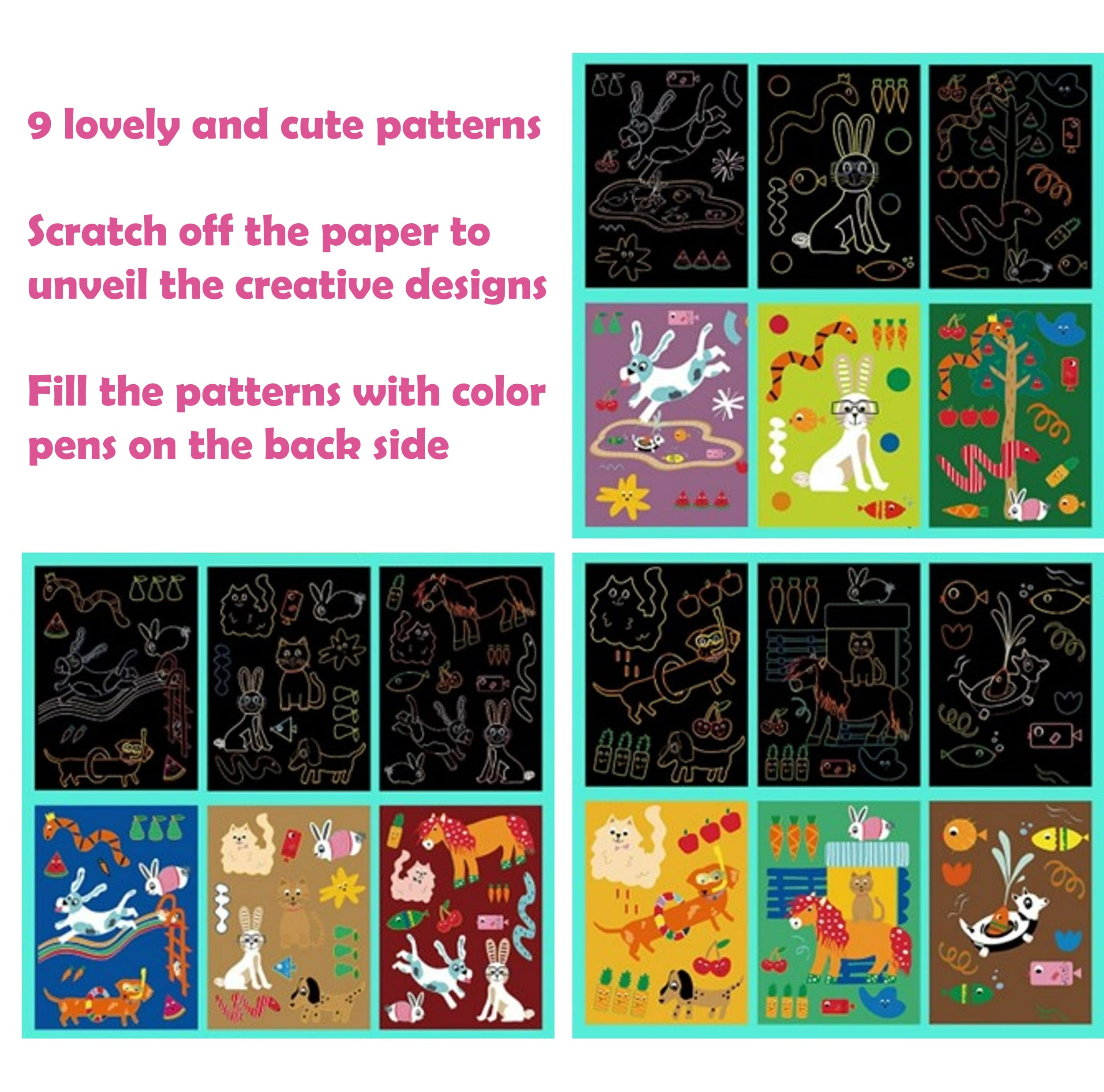 LATA Rainbow Scratch Art Paper and Craft Kits for Kids Activity Games - Unicorn, Animals, and Dinosaur