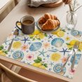 thumbnail image 3 of Coastal Placemats Set of 8 Summer Lemon Flower Shell Starfish Rustic Place Mats Indoor Wipeable Table Mats Washable Cloth Dining Table Placemats for Kitchen Holiday Party Home Decor 13x19 Inch, 3 of 9
