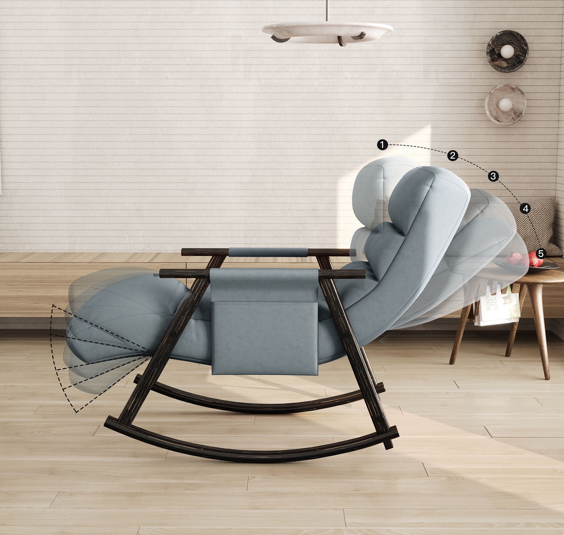 Multi-Position Reclining Rocking Chair Adjustable Back & Footrest Soft Sponge Cushion Gentle Rocking, No Dizziness Easily Foldable & Portable (300LBs) Nursery Glide Chair