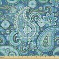 thumbnail image 2 of Ambesonne Blue Paisley Fabric by the Yard Microfiber, Flower Like Elements, 3 Yards, Sea Blue Almond Green, 2 of 2