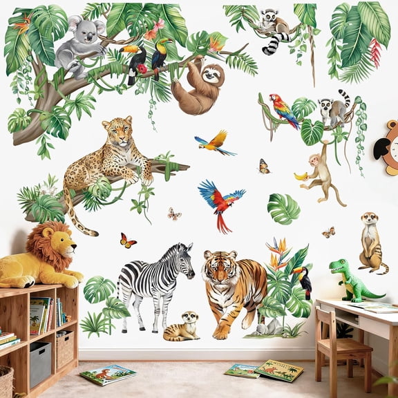 Jungle Animal Wall Stickers for Kids Room,Peel and Stick Wall Decor for Nursery, Bedroom 40*90cm