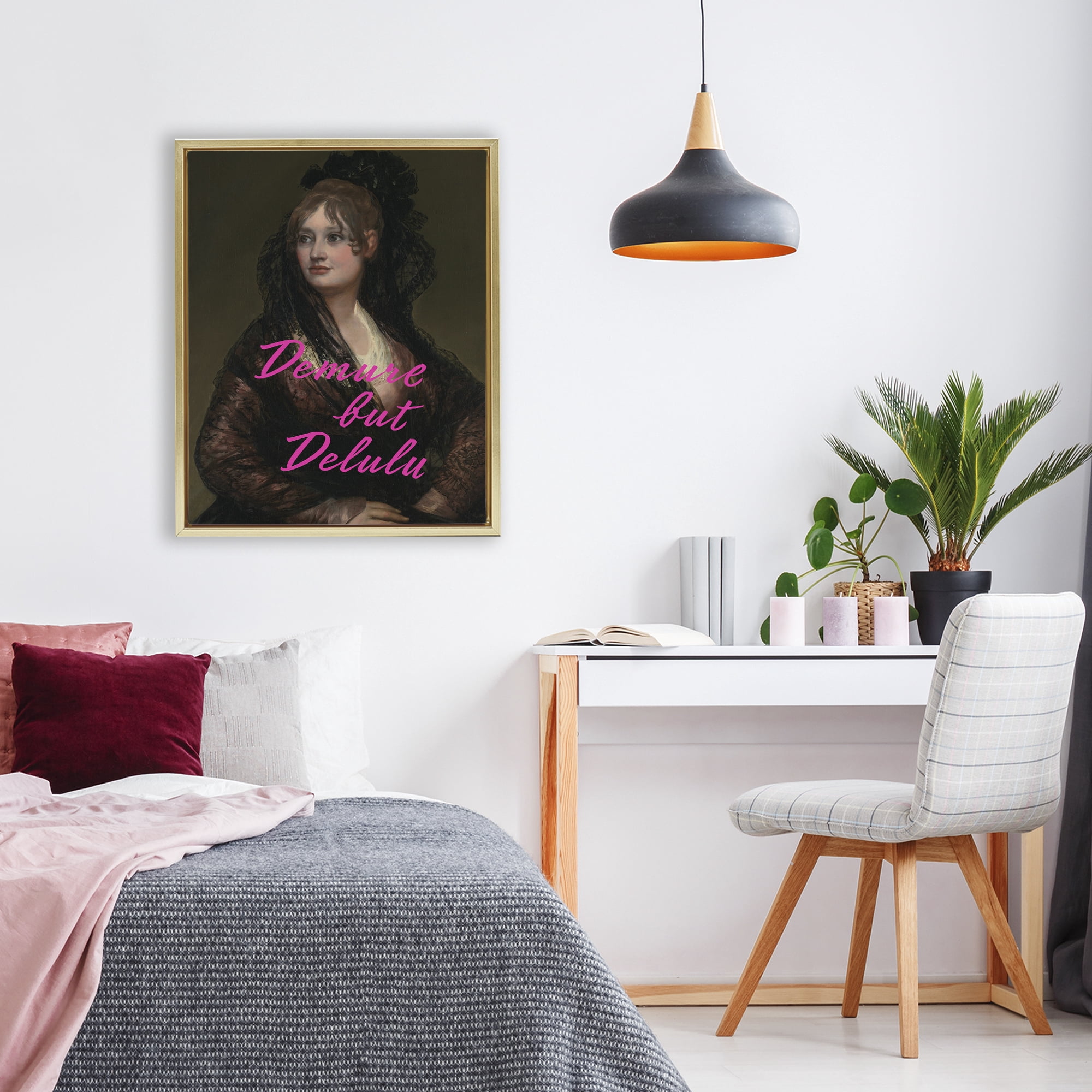 Stupell Industries Iconic Demure But Delulu Gold Framed Floater Canvas Wall Art, design by Grotto Studios
