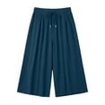 thumbnail image 6 of Trikvn Wide Leg Capri Pants For Women Plus Size High Waisted Drawstring Casual Cropped Trousers With Pockets Crinkle Flowy Summer Beach Culottes, 6 of 6
