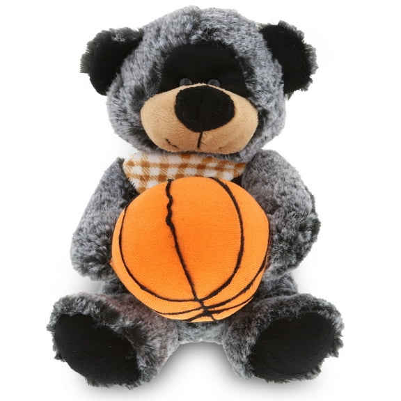 DolliBu Sitting Black Bear Stuffed Animal with Basketball Plush - Soft Plush Huggable Bear, Adorable Playtime Plush Toy, Cute Wildlife Gift, Basketball Plush Animal Toy for Kids and Adults - 9 Inch
