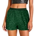thumbnail image 4 of GEWSEY Women's Sparkly Sequin Shorts Elastic Waist Glitter Straight Leg Party Shorts with Pockets (Green, M), 4 of 7