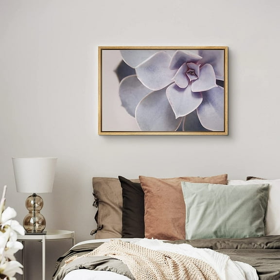 PixonSign Framed Canvas Print Wall Art Purple Echeveria Succulent Botanical Wilderness Photography Realism Contemporary Portrait Colorful Cool for Living Room, Bedroom, Office - 24"x36" Natural