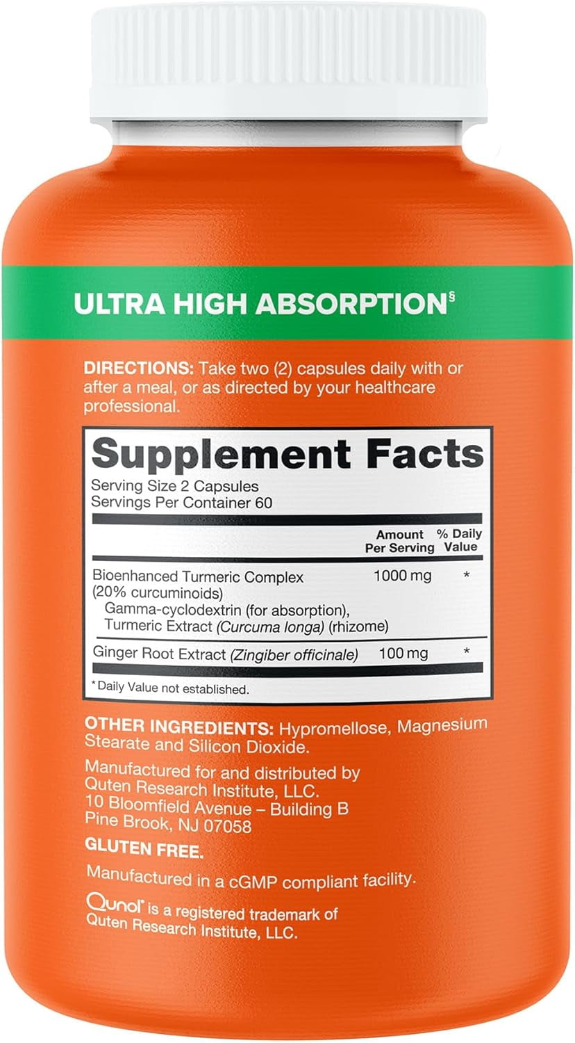 Qunol 1000mg Turmeric and Ginger Supplement, Ultra High Absorption to Support Joint Health, 120 Count