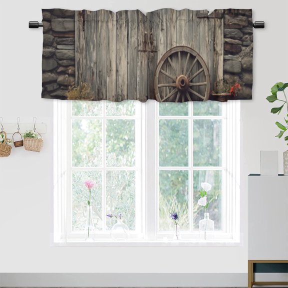 Rustic Barn Door Kitchen Valance Curtain Rod Pocket Farmhouse Wooden Western Country Privacy Window Valances for Living Room Kitchen 54 by 18 in, 1 Panel