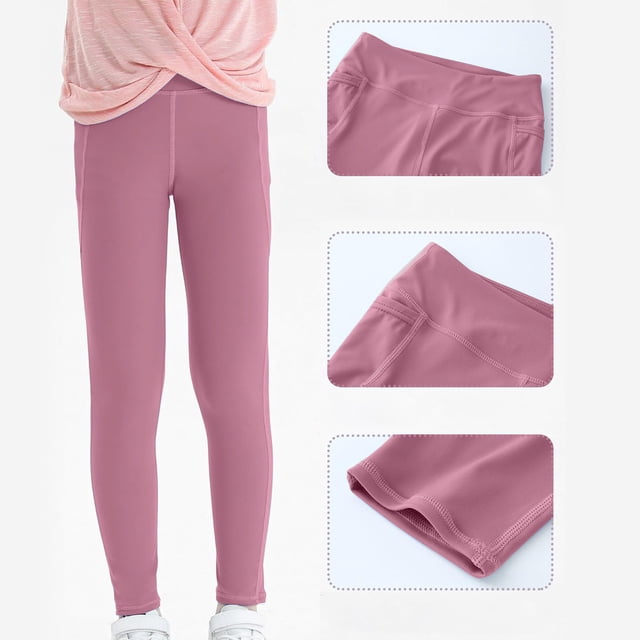 YUNAFFT Girls Stretchy Yoga Pants with Pockets Elastic Comfort Shark Design Solid Color 4-13Y