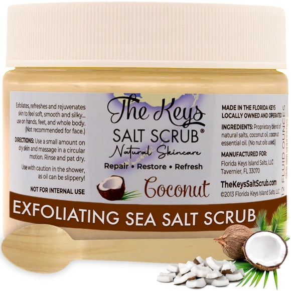 The Keys Sea Salt Scrub - Exfoliante corporal de coco Exfoliante para manos y pies para hombres y mujeres Exfoliante corporal Exfoliante de sal Exfoliante de coco con sal marina pura de Florida y acei