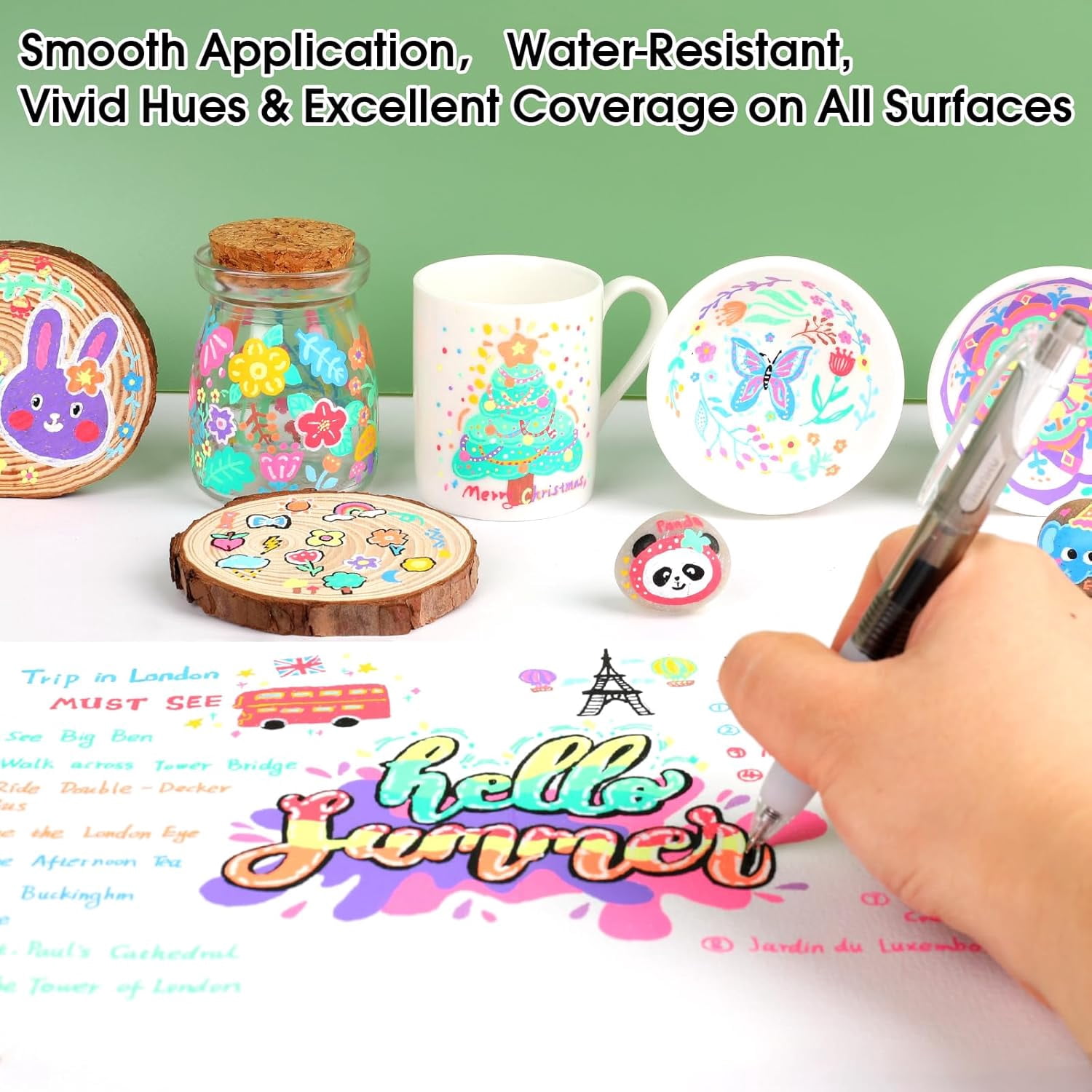 3D Acrylic Gel Pens with 1mm Bullet Tip 15-Color Acrylic Paint Markers for Rock Glass Wood Fabric Card Metal Ceramic Art DIY Accessories