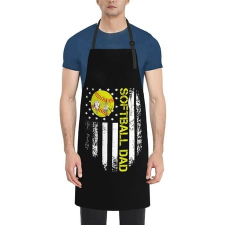 

Softball Dad Vintage USA American Flag Apron Waterproof Aprons For Women with Pockets Unisex Adjustable Aprons For Cooking Kitchen