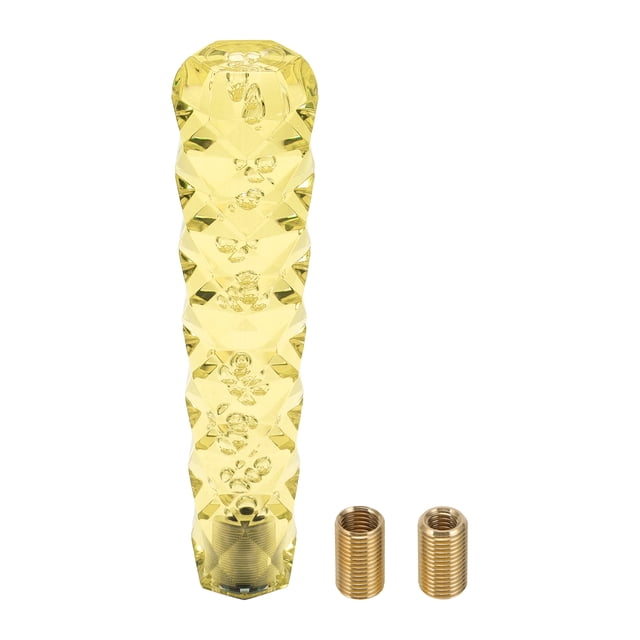 Perilla de Cambio de Cristal con Patrón de Diamante Unique Bargains, 20cm Universal para Palanca de Cambios de Vehículos Automáticos y Manuales con 2 Adaptadores Acrílico Amarillo, 1 Set