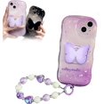 thumbnail image 1 of LAICAIW New Shockproof Wave Edge Butterfly Phone Case with Bracelet, Anti-Fall Strap Holder Butterfly Phone Case for iPhone 13/14/15 Pro Max Plus (Purple,for iPhone 15Plus), 1 of 7