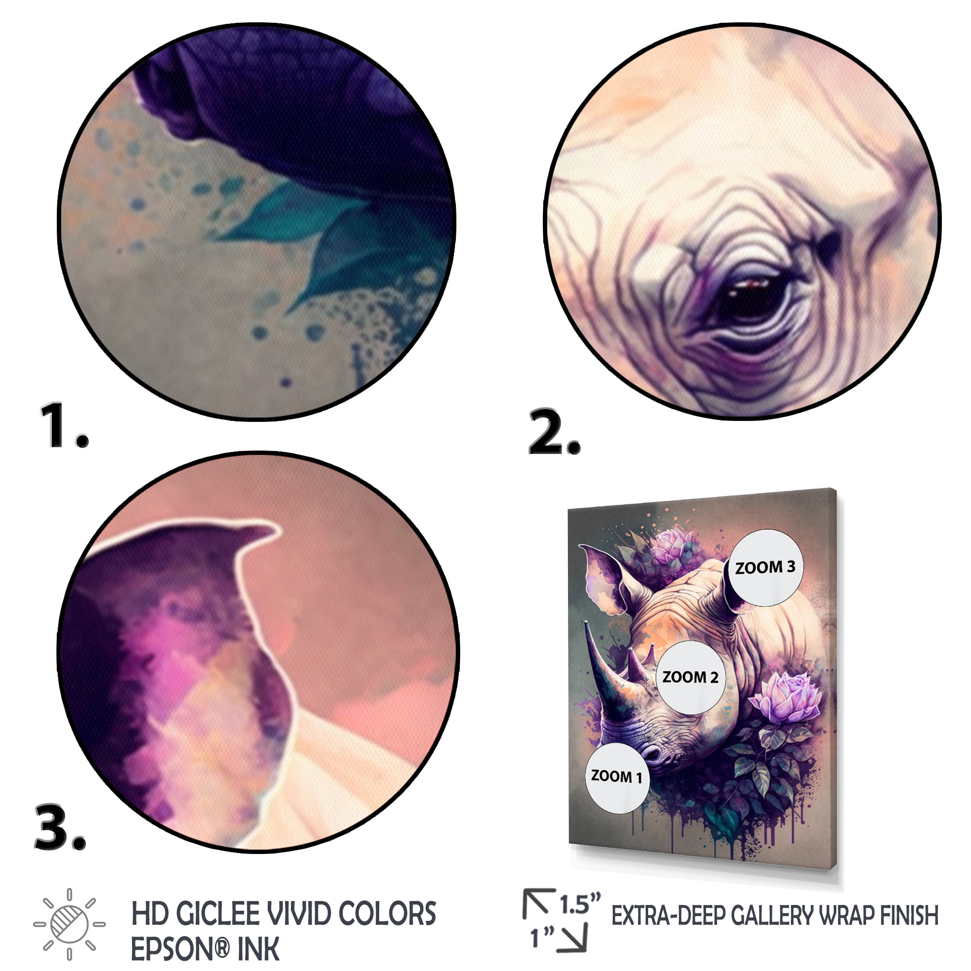 Designart Cute Rhino Floral Art II Canvas Wall Art