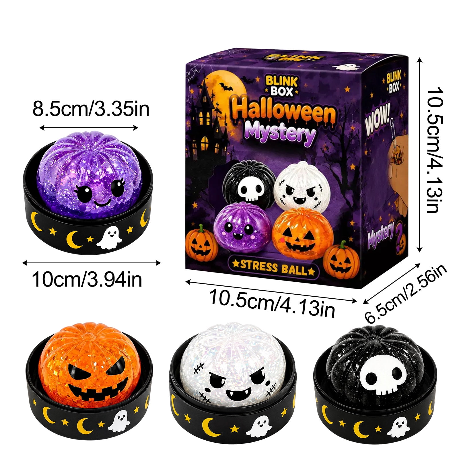 Halloween Mystery Blink Box Stress Ball Toy, Glitter Filled Dumpling Squishy Toys Spooky Eyeball Ghost Design, Anti Anxiety Fidget Toy Holiday Stocking Stuffers A4-1PC