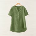 thumbnail image 6 of Sevevn Women's Linen Cotton Short Sleeve Henley Shirt Casual V-Neck Button Front Summer Blouse Green S, 6 of 9
