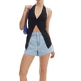 thumbnail image 1 of SUNSIOM Women's Knit Halter Tank Tops Solid Color Ribbed Backless Split Hem Slim Vest Streetwear, 1 of 6