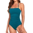 thumbnail image 3 of Chic Female Swimming Costume Detachable Strap - Pure Color Bodycon Halter Bodysuit with Folds, 3 of 9
