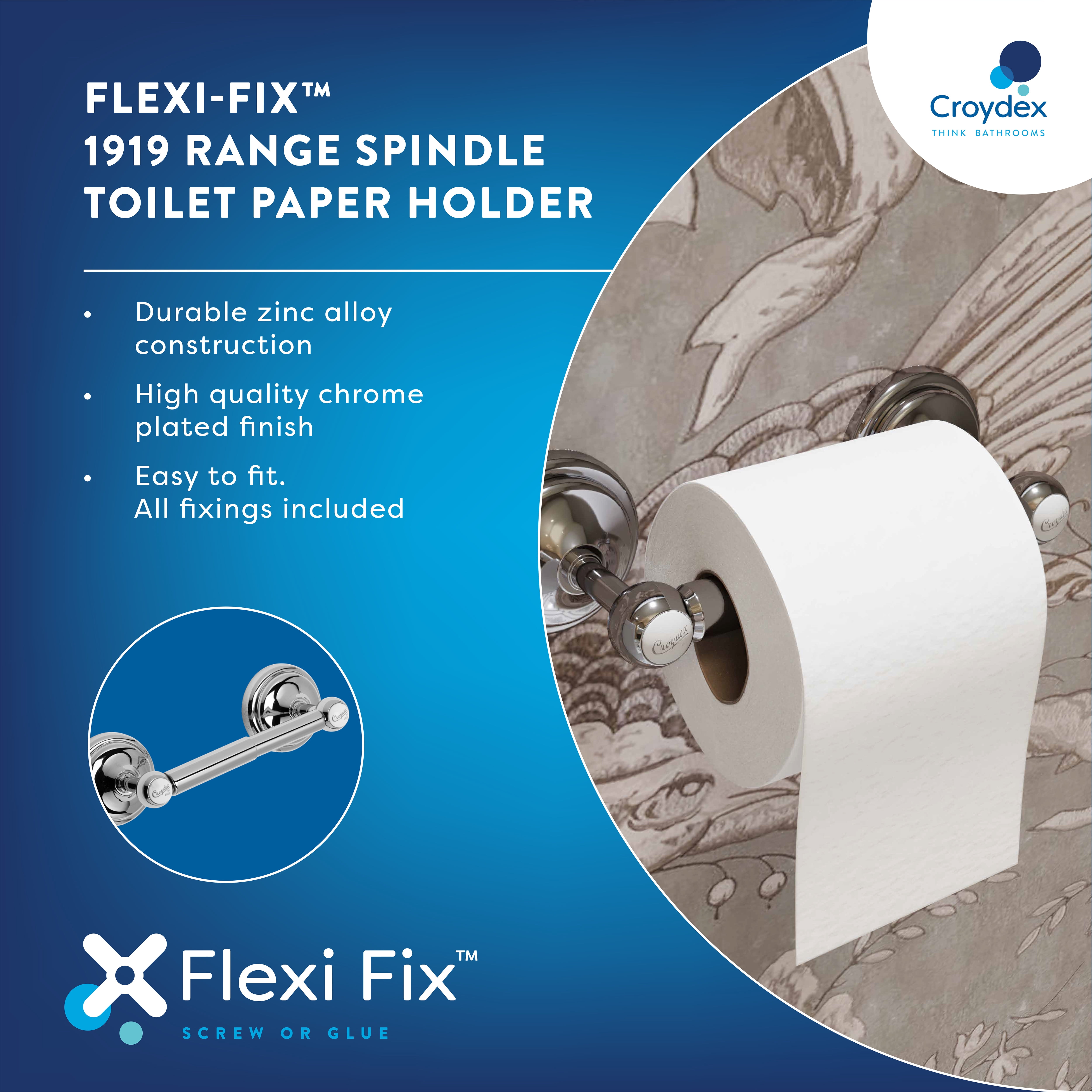 Croydex 1919 Flexi Fix Screw or Glue Wall-Mounted Toilet Paper Holder in Chrome