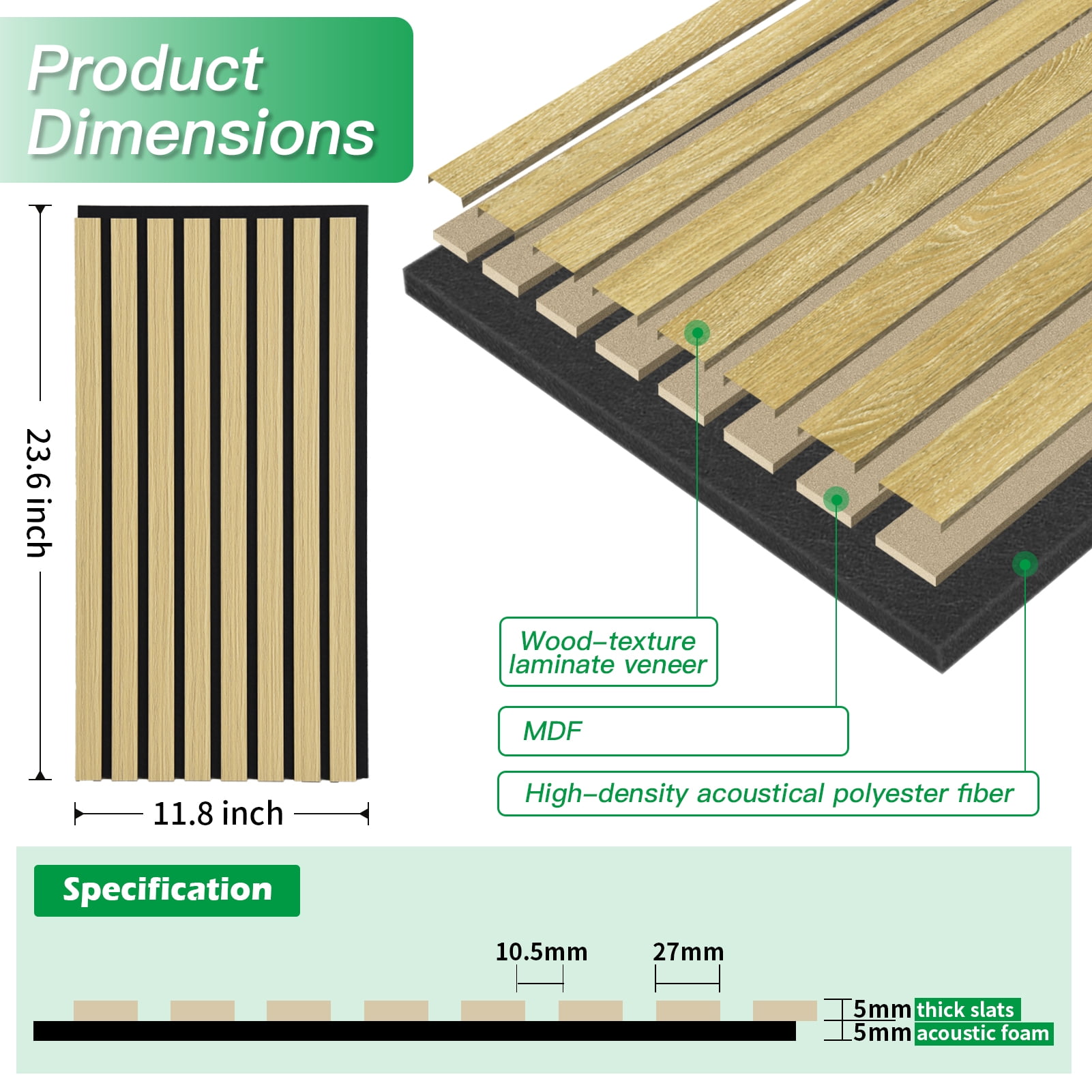 20Pcs 24" x 12" Wood Slat Acoustic Wall Paneling for Modern Interior wall Decor,MDF Accent Wooden Wall Panels,40 Sq.ft,Oak