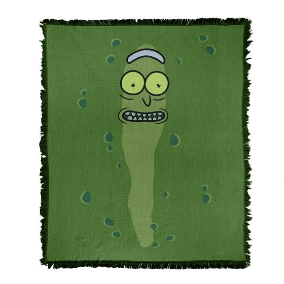 Rick and Morty Blanket, 50'x60' Pickle Rick Woven Tapestry Cotton Blend Fringed Throw
