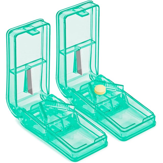 LAICAIW 2PCS Pill Cutter-Design in The USA-Pill Cutters for Small or Large Pills-Safety Shield Multiple Pill Splitter-Doubles as a Pill Case-Travel Size (Lake Blue)
