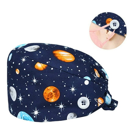 

LONKITO Fashion Cotton Print Nurse Adjustable Hat Unisex Scrub Cap as show