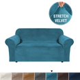 thumbnail image 1 of H.VERSAILTEX 1-Piece Luxury Velvet Loveseat Stretch Slipcover, Peacockblue, 1 of 7