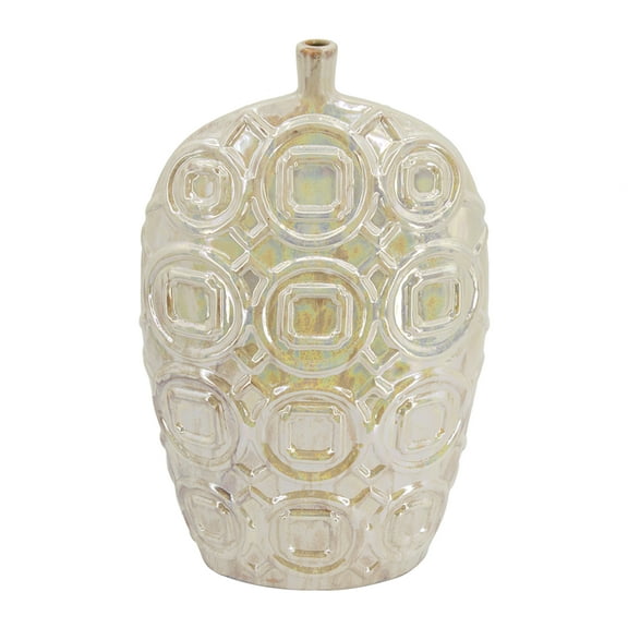 CC Home Furnishings Geometric Iridescent Glaze Ceramic Vase - 20" - Cream