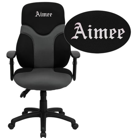 Flash Furniture Personalized High Back Ergonomic Black and Gray Mesh Swivel Task Chair with Adjustable Arms