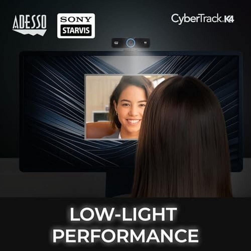 Adesso CyberTrack K4 4K Ultra HD Fixed Focus USB Webcam with Adjustable Field of View Angle, Built-in Dual Microphones, Privacy Audio/Video Switch & Tripod Mount