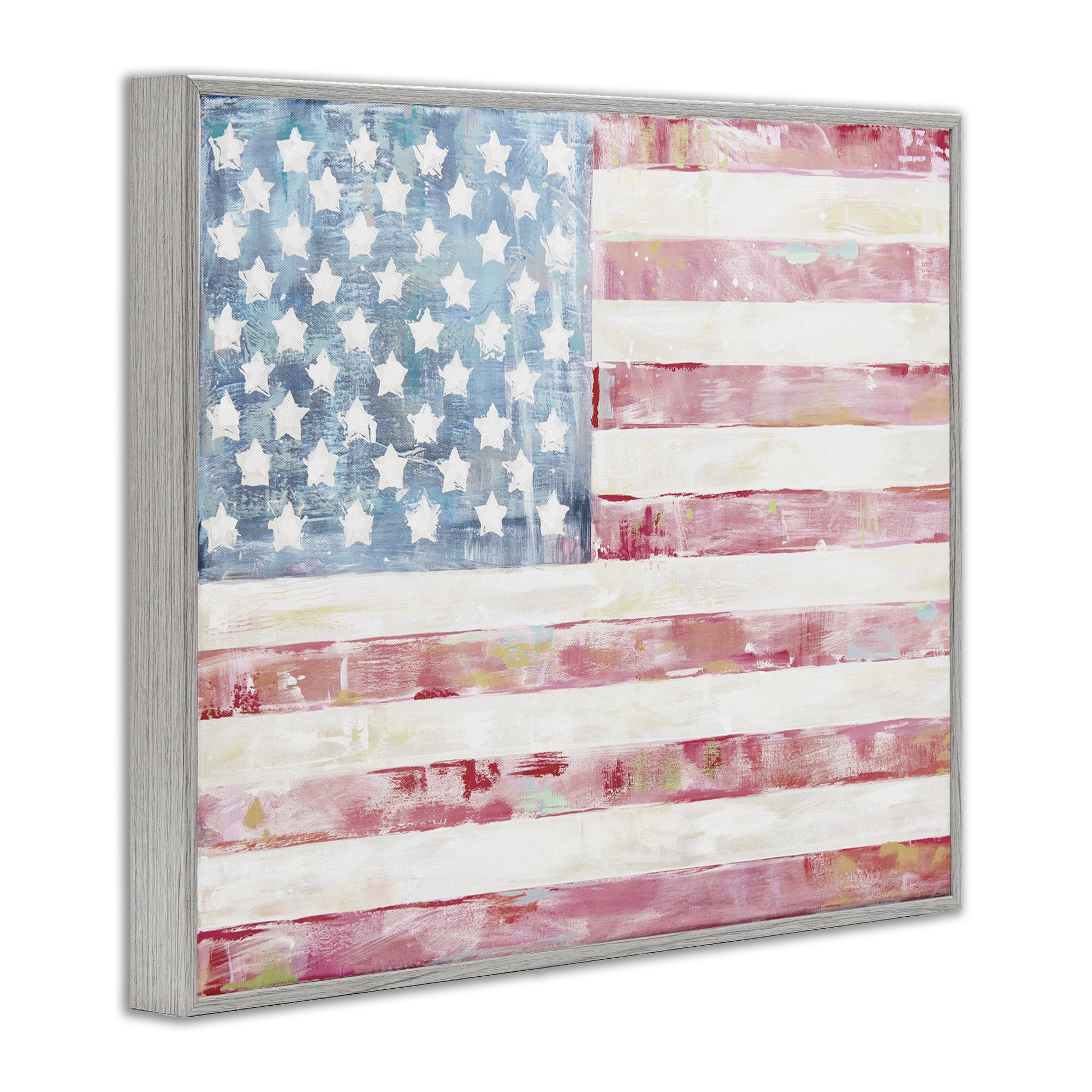 Stupell Industries Patriotic Brushed Flag Town & City Painting Gray Framed Art Print Wall Art, 14 x 11