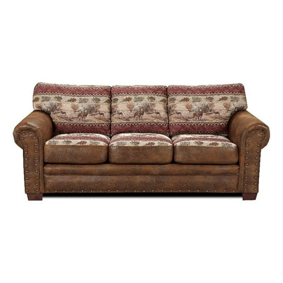 Pemberly Row 88" Microfiber Deer Valley Sleeper Sofa in Brown