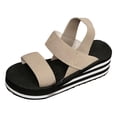 thumbnail image 5 of Rokment Womens Comfortable Elastic Band Platform Wedge Walking Sandals Casual Athletic Stretchy Memory Foam Chunky Heeled Slip on Beach Summer Shoes for Vacation Khaki Size 8, 5 of 6