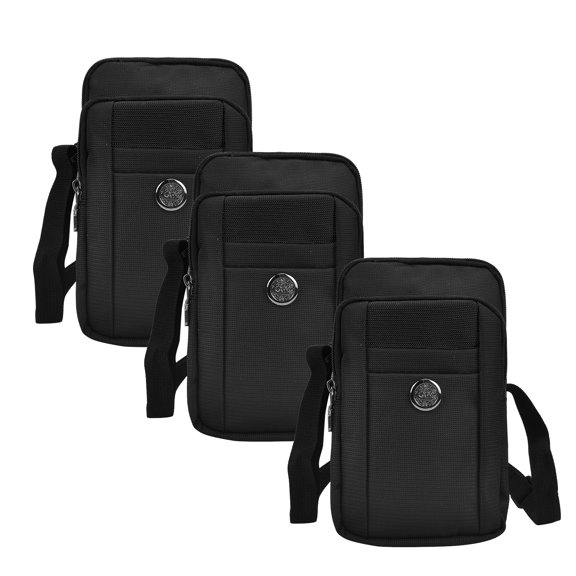 VARIETY PACK (3 pcs): Sports Travel Carrying Pouch (Black) with Detachable Shoulder Strap, Belt Loop, & Carabiner Clip fits Most Smartphones