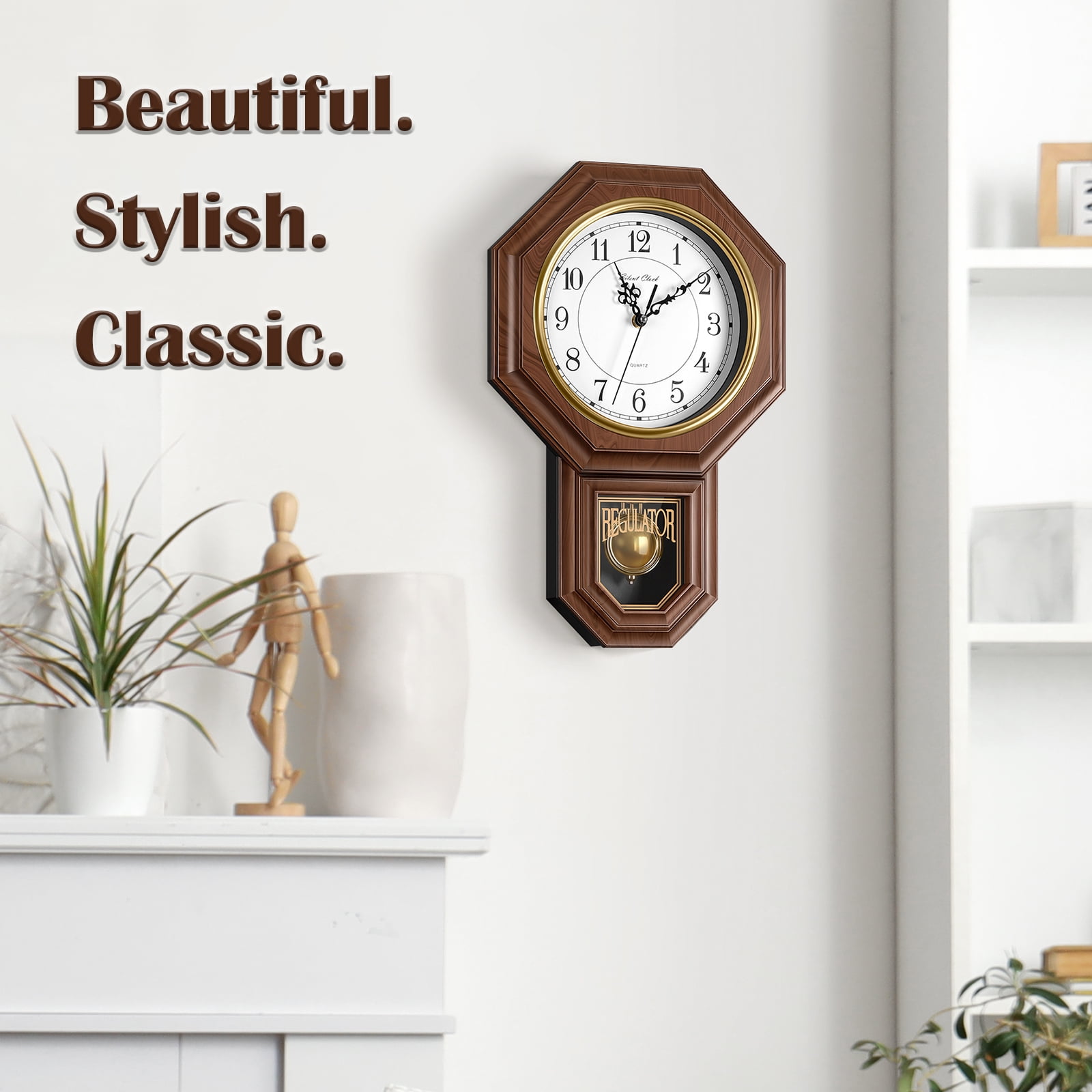 Vintage Pendulum Chiming Wall Clock - Brown