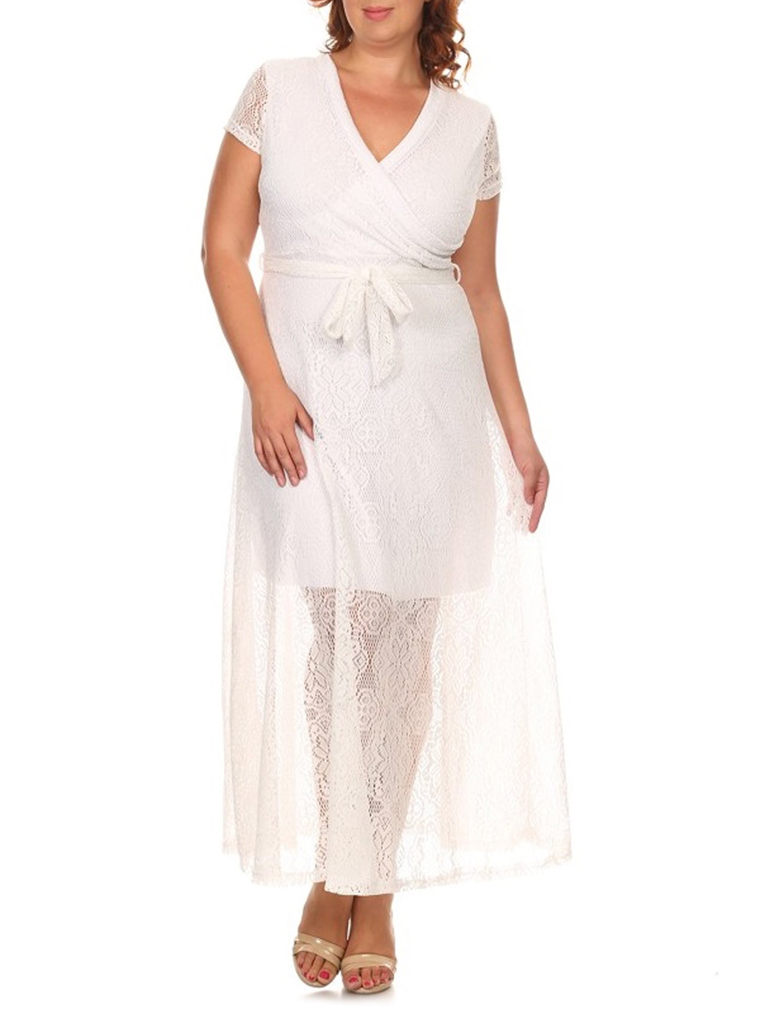 plus size white wrap maxi dress