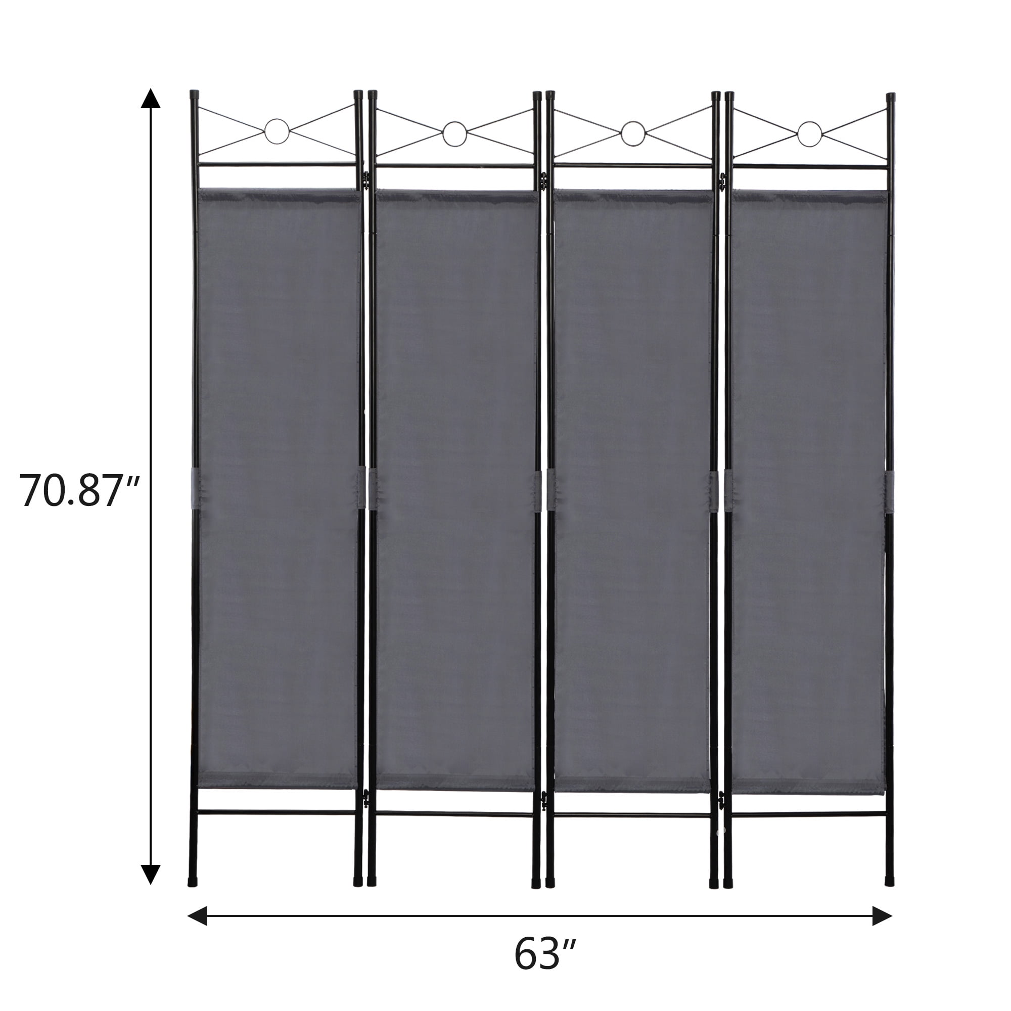 Kadyn 4 Panel Partition Room Separators Black Fabric, Folding Indoor Divider for Home, Office Room Divider for Living Room, Gray