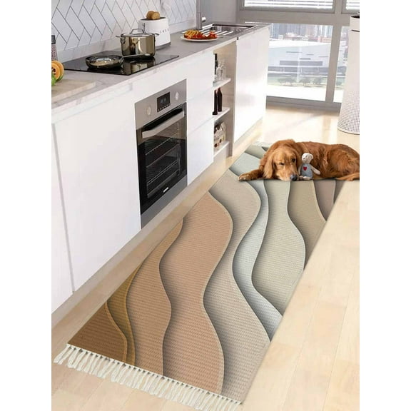 Brown Ombre Entryway Runner Rug 2x4ft,Modern Geometric Abstract Aesthetic Cream Washable Woven Living Room Hallway Bedroom Kitchen Carpet with Tassels,Indoor Outdoor Throw Door Mat for Entryway